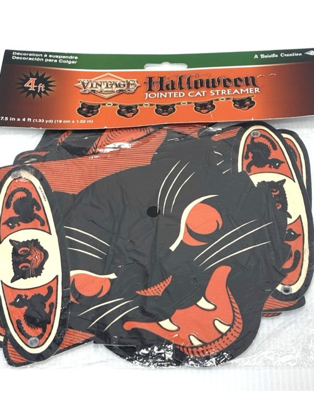Beistle Vintage Style Halloween Jointed Cat Streamer 7.5" x 4ft - 2012 Decor NEW